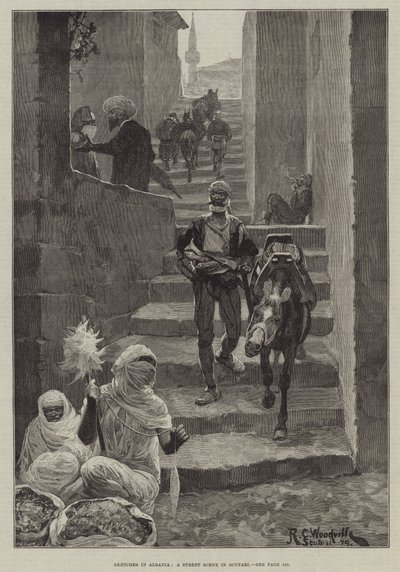 Schetsen in Albanië, een straattafereel in Scutari door Richard Caton Woodville junior